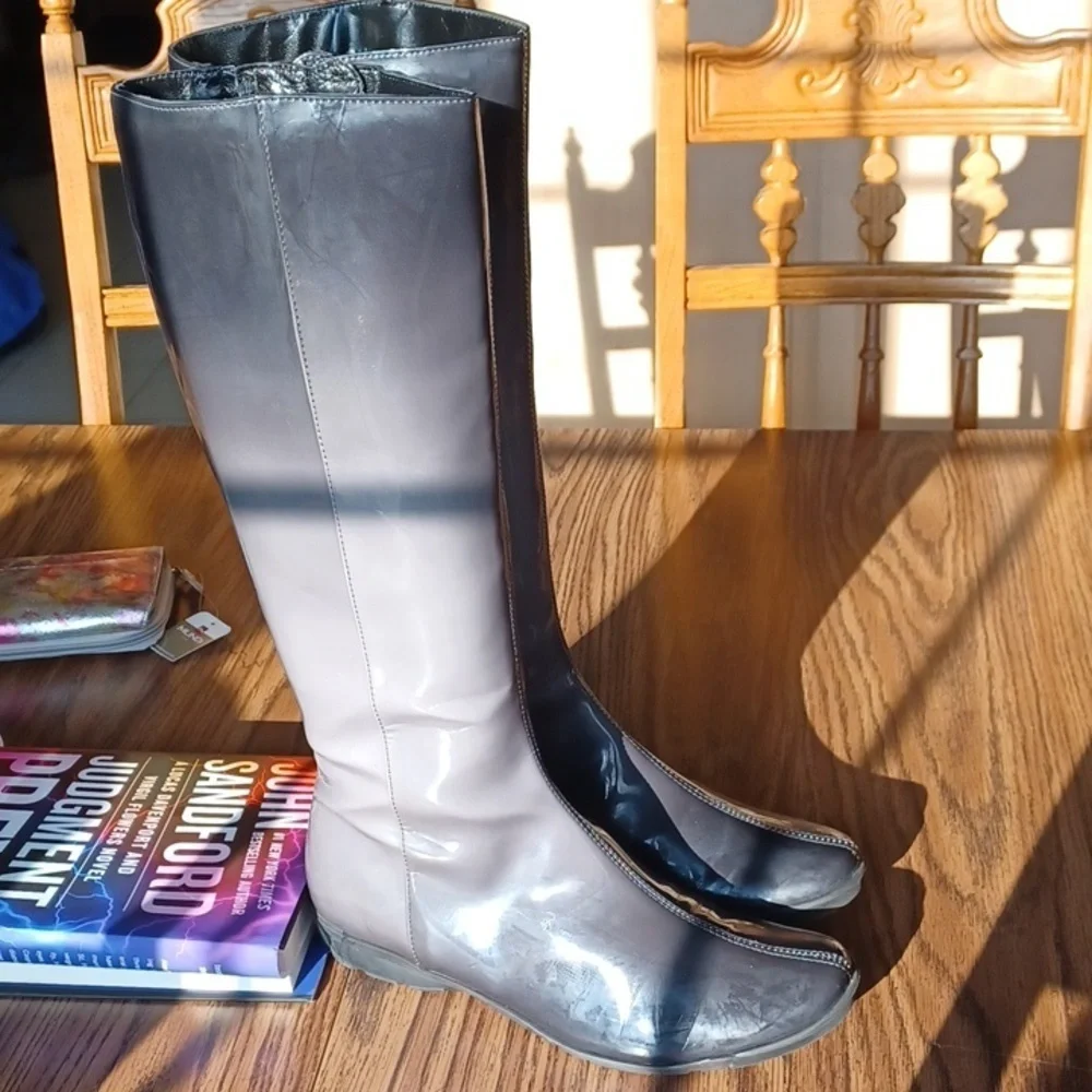 Aquatalia Marvin K patent leather weatherproof boots - Wasabi, gray gradient